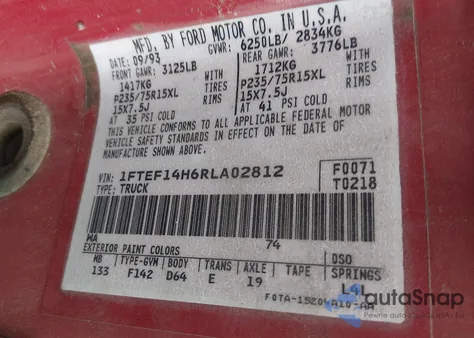 1994 Ford F150 z USA, uszkodzony, nr VIN 1FTEF14H6RLA02812